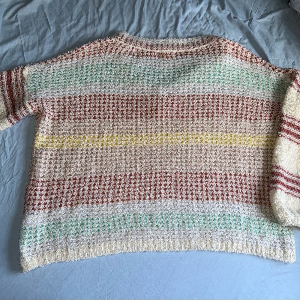 ADORA Cream Multicolor Striped V-Neck Sweater - Picture 2 of 5